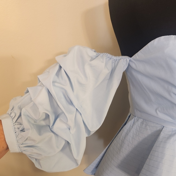 Beulah Style off shoulder bustier puff sleeve blue peplum top Size Small - Picture 3 of 16